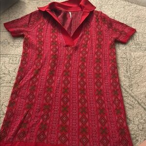 Red Patterned Short Sleeve Dress